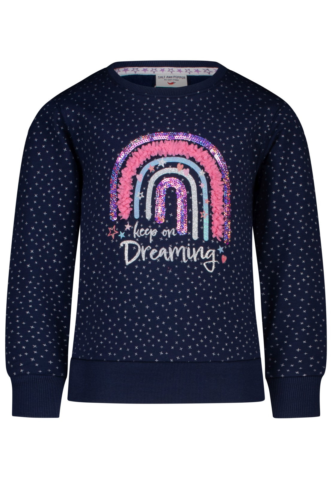Salt and Pepper Sweatshirt mit Regenbogen Applikation für Mädchen