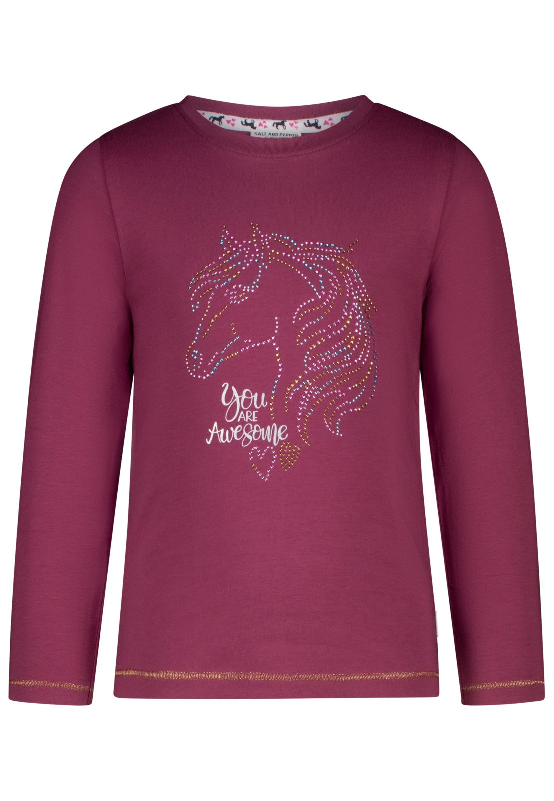 Salt and Pepper Langarmshirt mit Pferde Motiv aus Strasssteinen für Mädchen