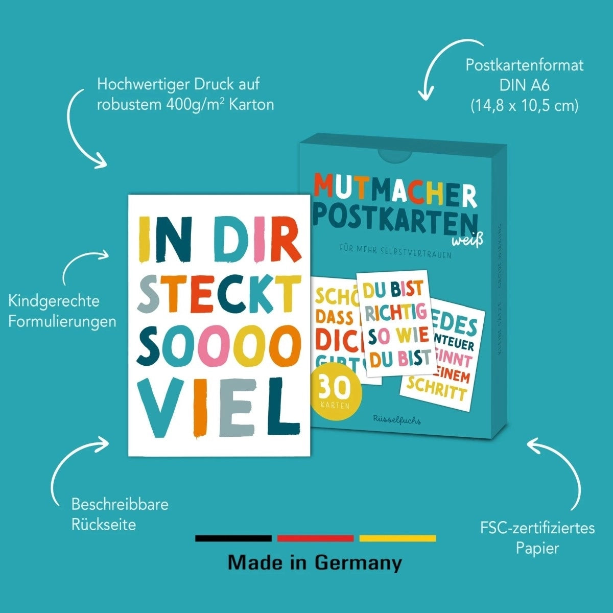 Rüsselfuchs Postkarten-Set "Mutmacher Postkarten weiß" (15 x 2 St.)