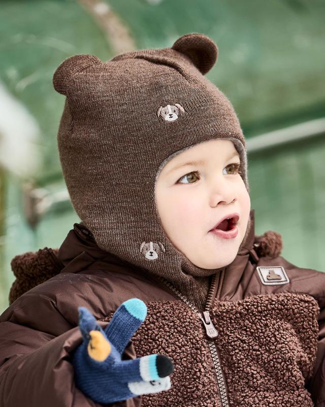 Maximo MINI BOY-Schlupfmütze, Hunde Stickerei, Öhrchen Jerseyfutter