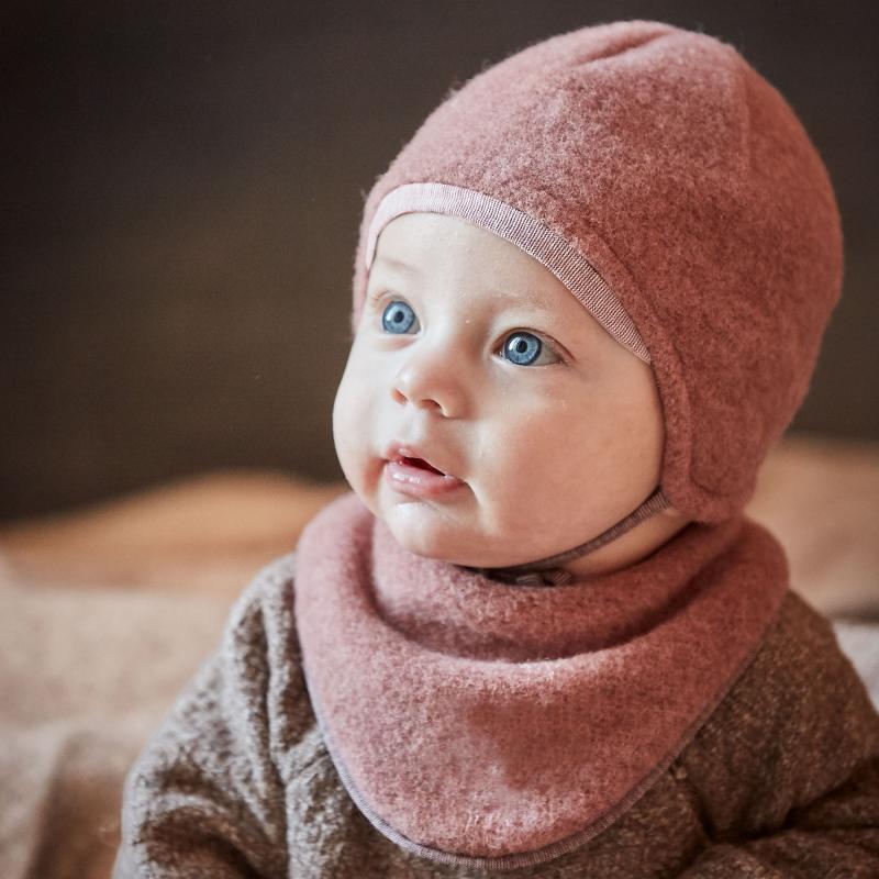 Maximo GOTS BABY-Mütze, Wollfleece Jerseyfutter, Bindeband