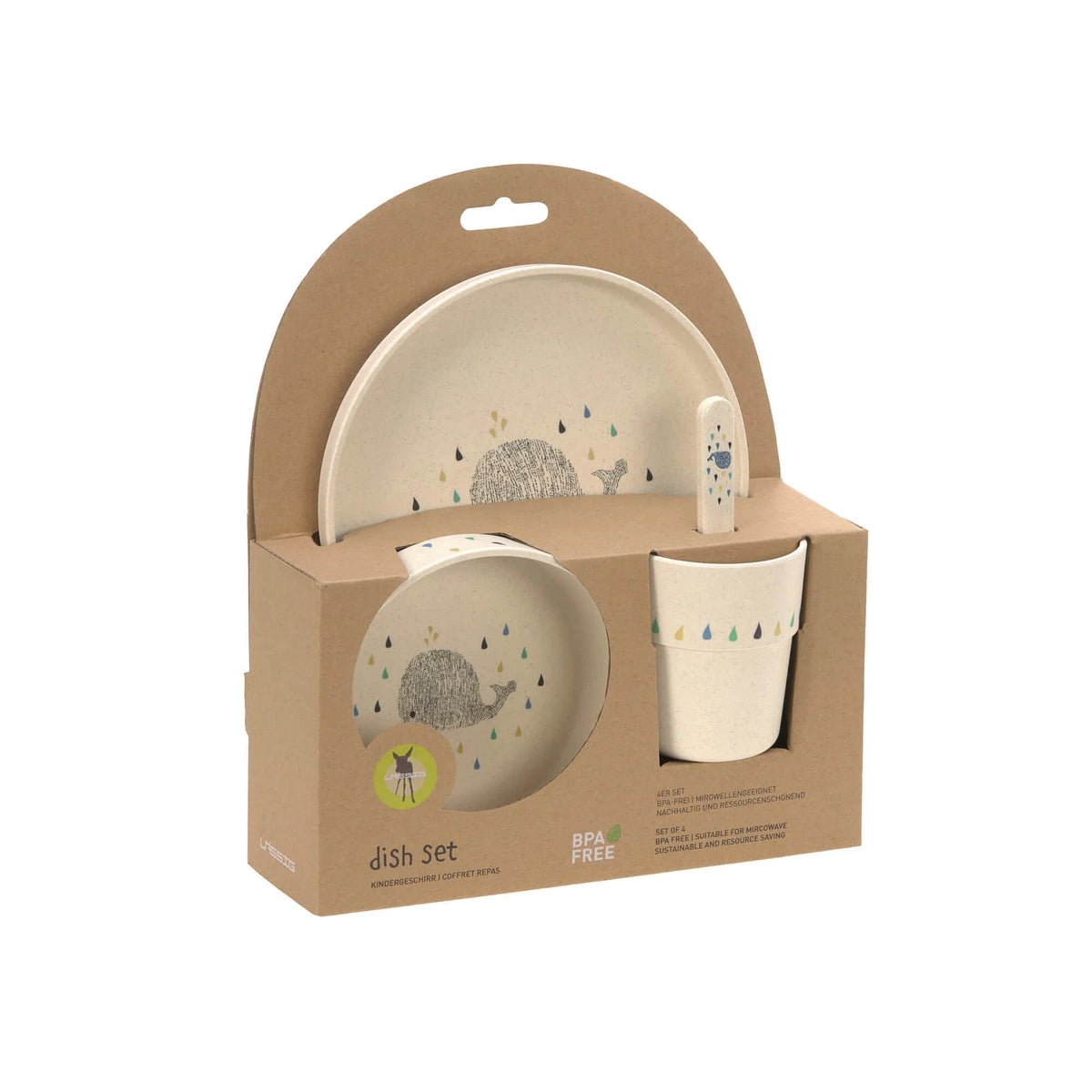 lässig Kindergeschirr Set (Teller - Schüssel - Becher - Löffel) - Little Water, Wal