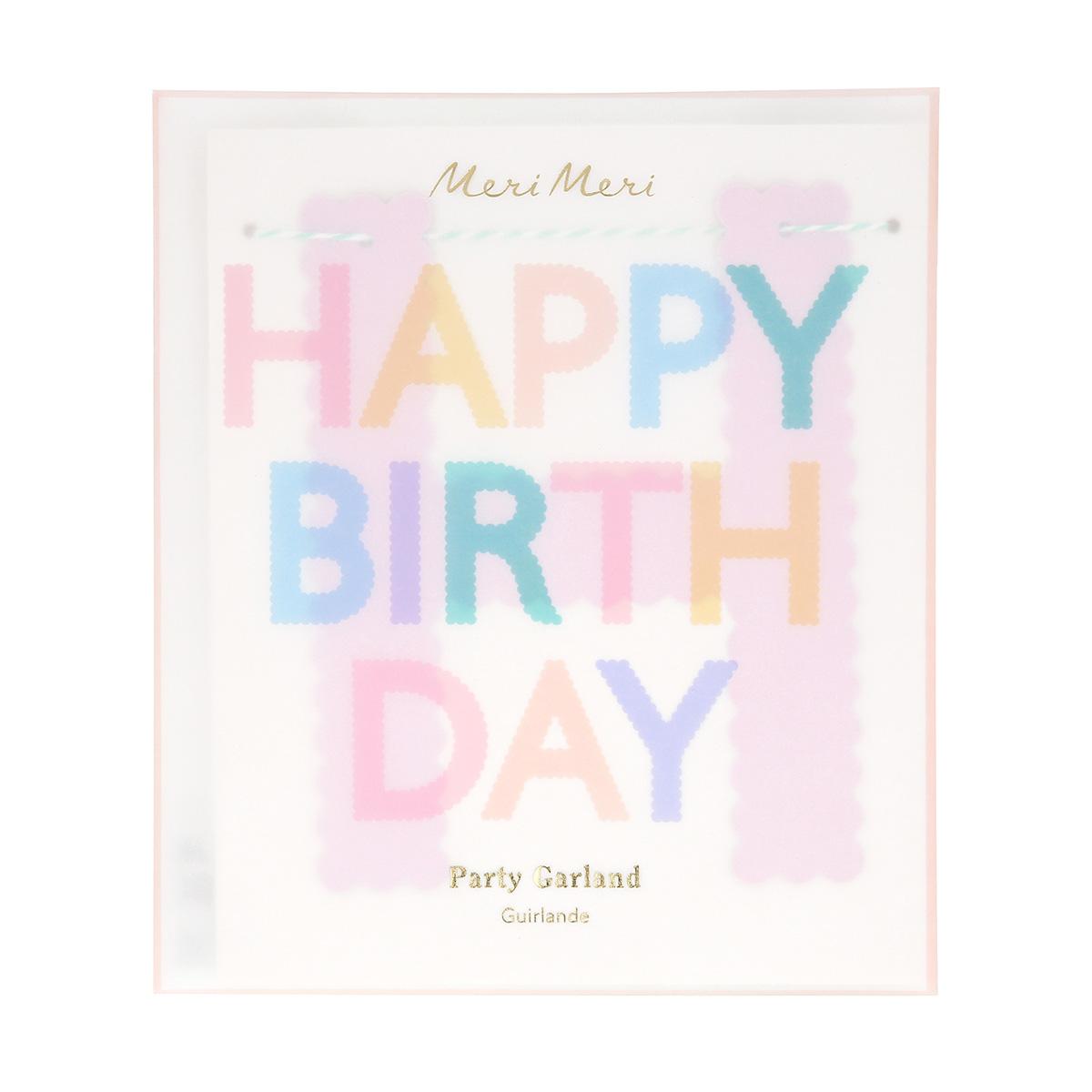 Meri Meri Girlande Happy Birthday Pastell