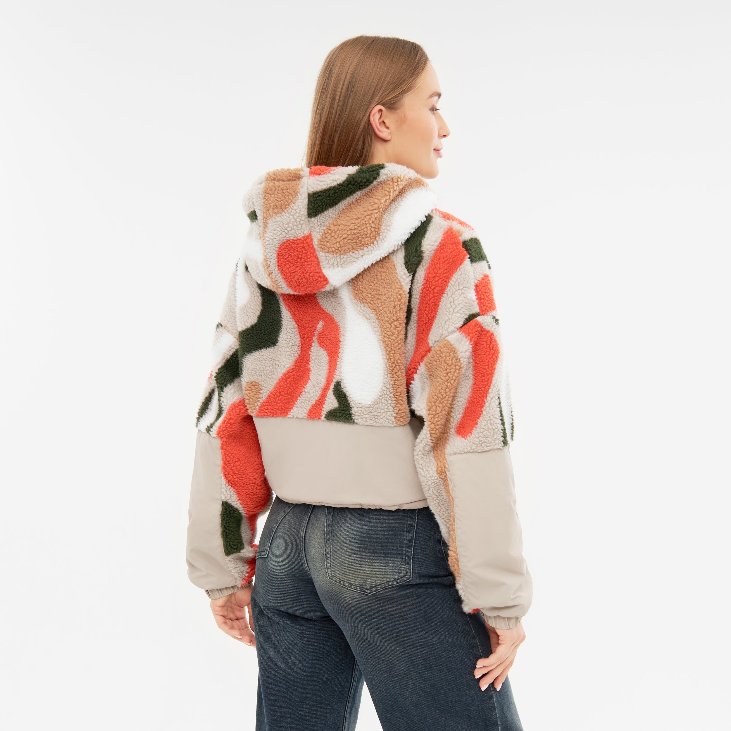 Cropped Teddy Jacket Carey Beige Print