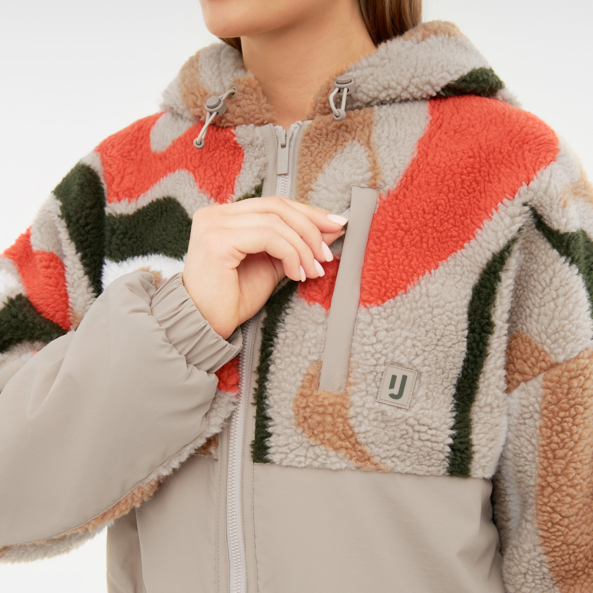 Cropped Teddy Jacket Carey Beige Print