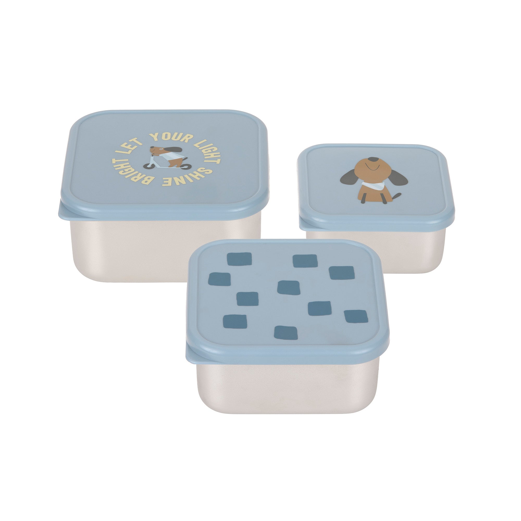 Lässig Snackbox Stainless Steel 3 pcs Pattern Party blue
