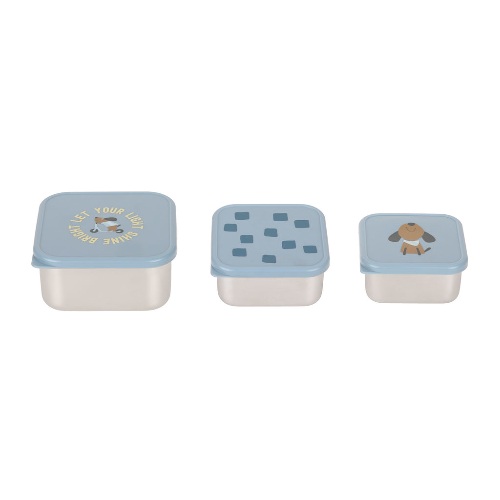 Lässig Snackbox Stainless Steel 3 pcs Pattern Party blue