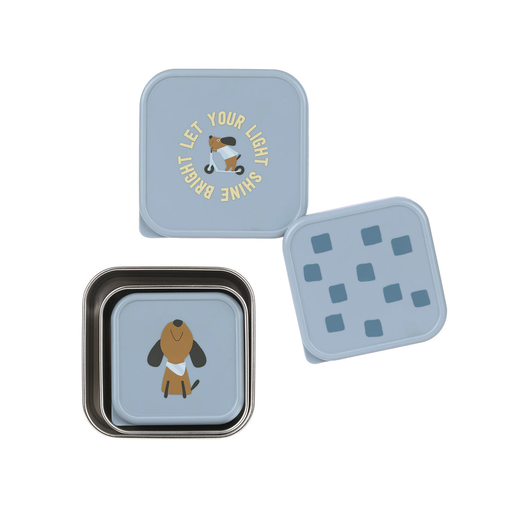 Lässig Snackbox Stainless Steel 3 pcs Pattern Party blue