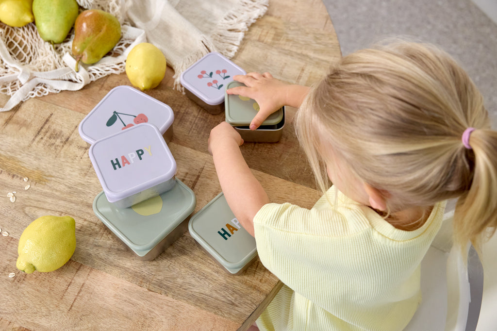 Lässig Snackbox Kinder (3er Set) - Edelstahl Brotdose, Happy Fruits, Kirsche