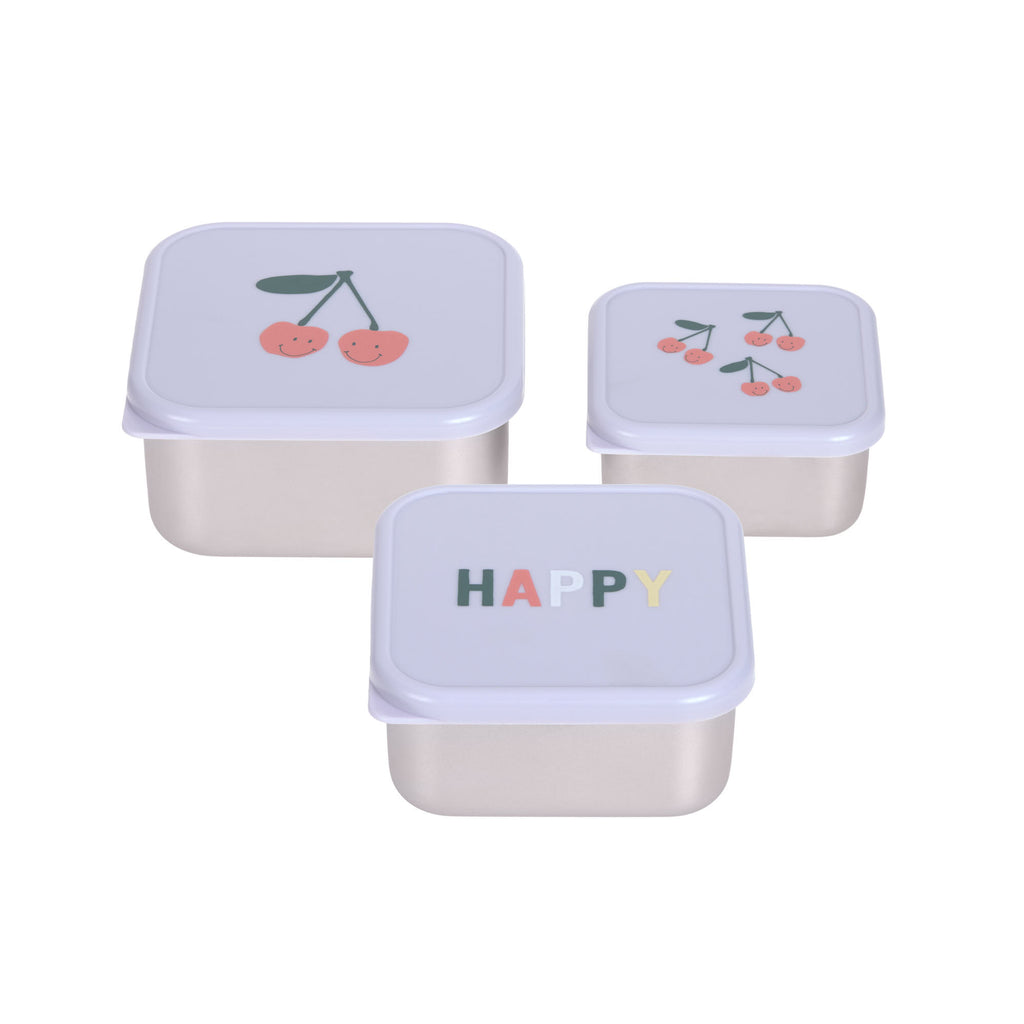 Lässig Snackbox Kinder (3er Set) - Edelstahl Brotdose, Happy Fruits, Kirsche
