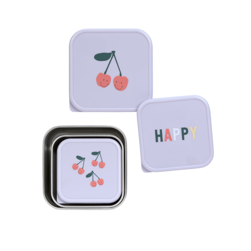 Lässig Snackbox Kinder (3er Set) - Edelstahl Brotdose, Happy Fruits, Kirsche