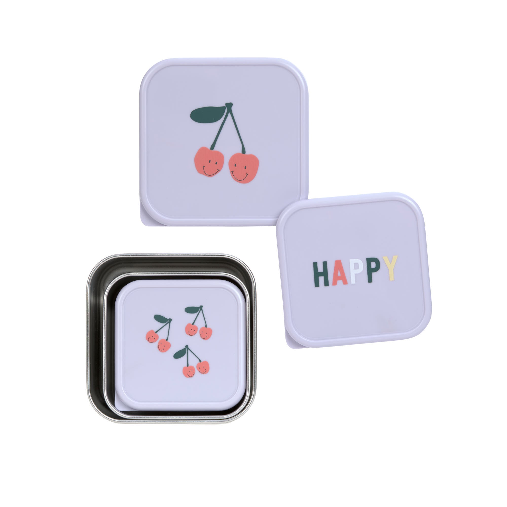 Lässig Snackbox Kinder (3er Set) - Edelstahl Brotdose, Happy Fruits, Kirsche