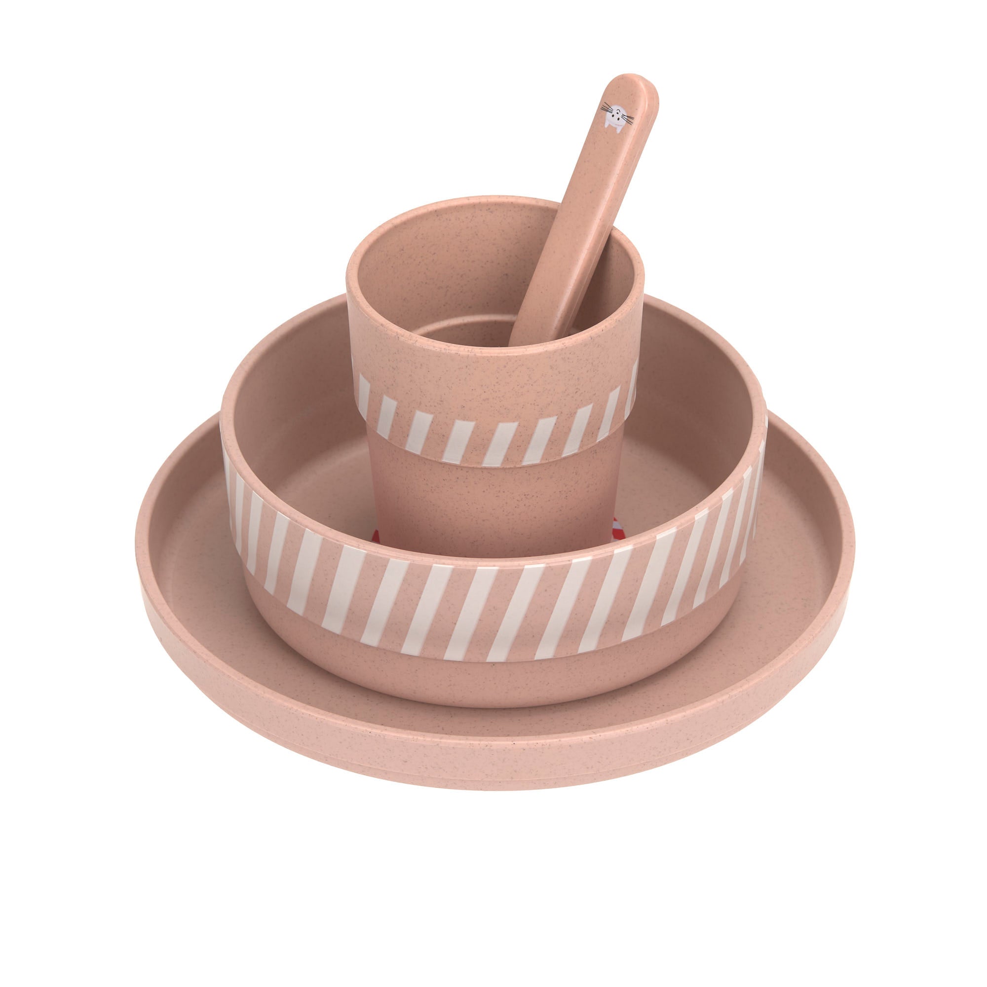 Lässig Kindergeschirr Set (Teller - Schüssel - Becher - Löffel) - Tiny Team, Katze
