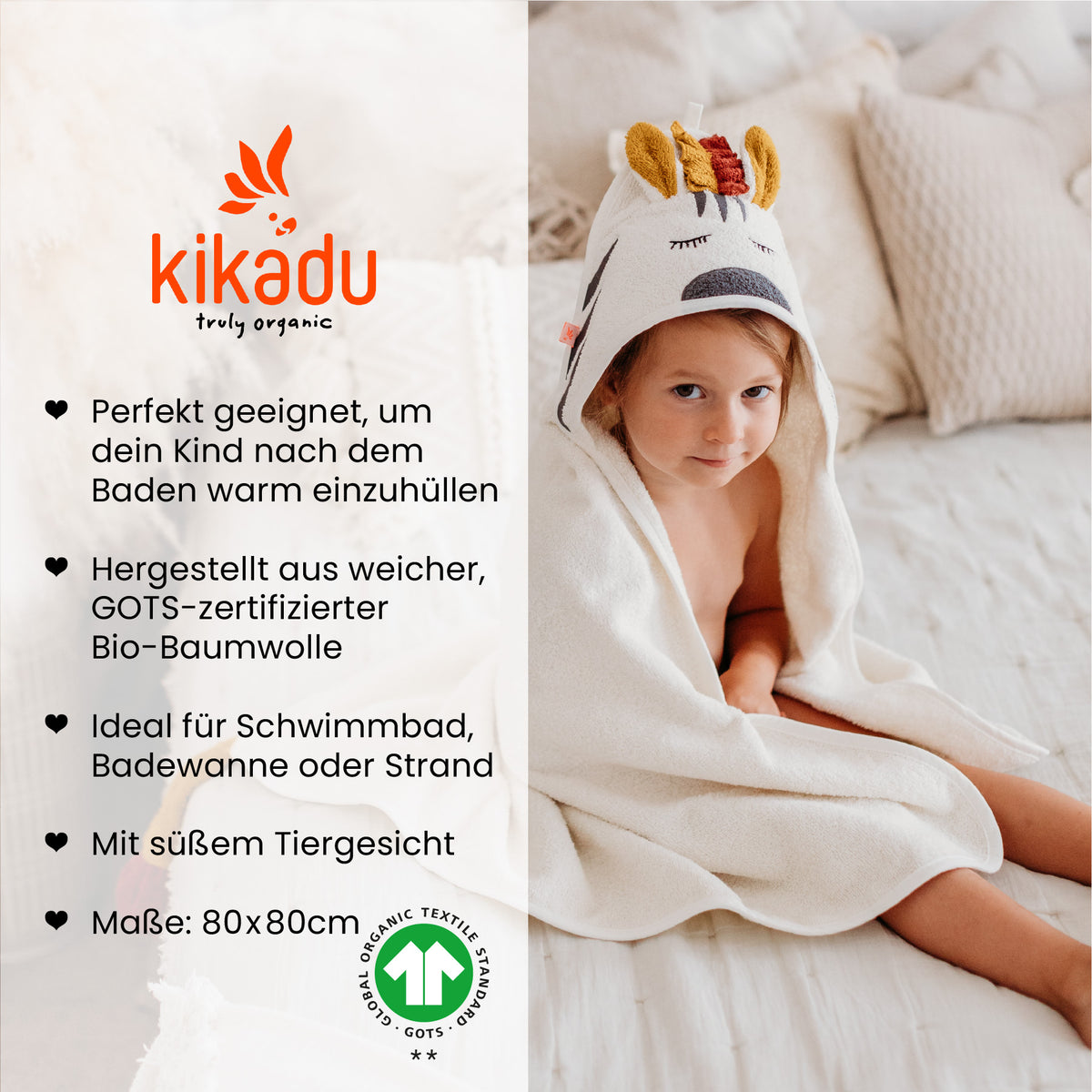Kikadu Kapuzen-Handtuch Zebra